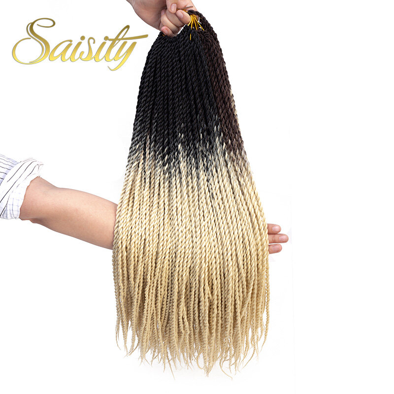 Saisity 24 inch Synthetic Ombre Senegalese Twist Hair Crochet braids 20 Roots/pack Braiding Hair for Women grey,pink,brown