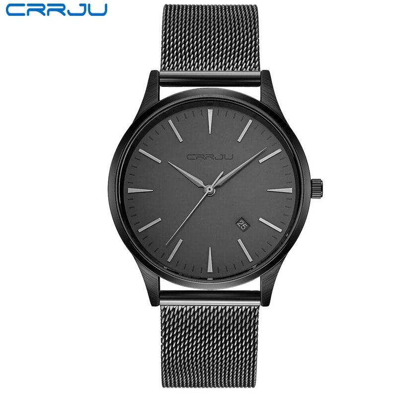 Neue CRRJU Männer Voller Edelstahl Mesh-Armband Geschäfts Uhren männer Quarz Datum Uhr Männer Armbanduhr Relogio Masculino