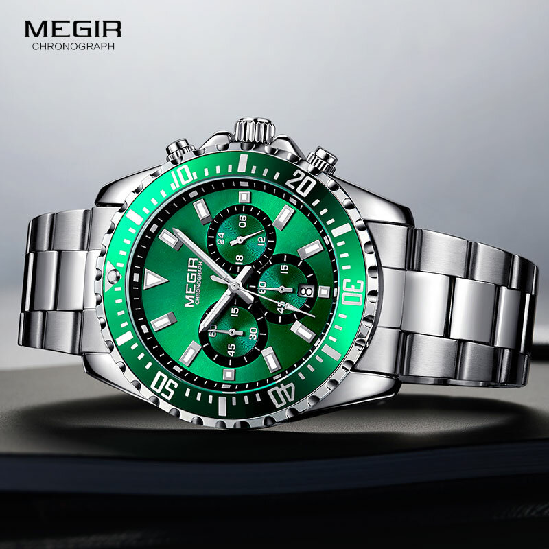 Megir relógio esportivo masculino, à prova d'água de aço, luxuoso de marca
