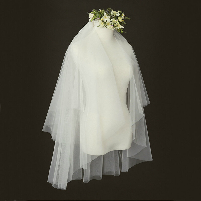 Elegante véu branco curto tule noiva véus artesanal acessórios festa de casamento 0.75 metro novo barato marfim nupcial purdah com pente