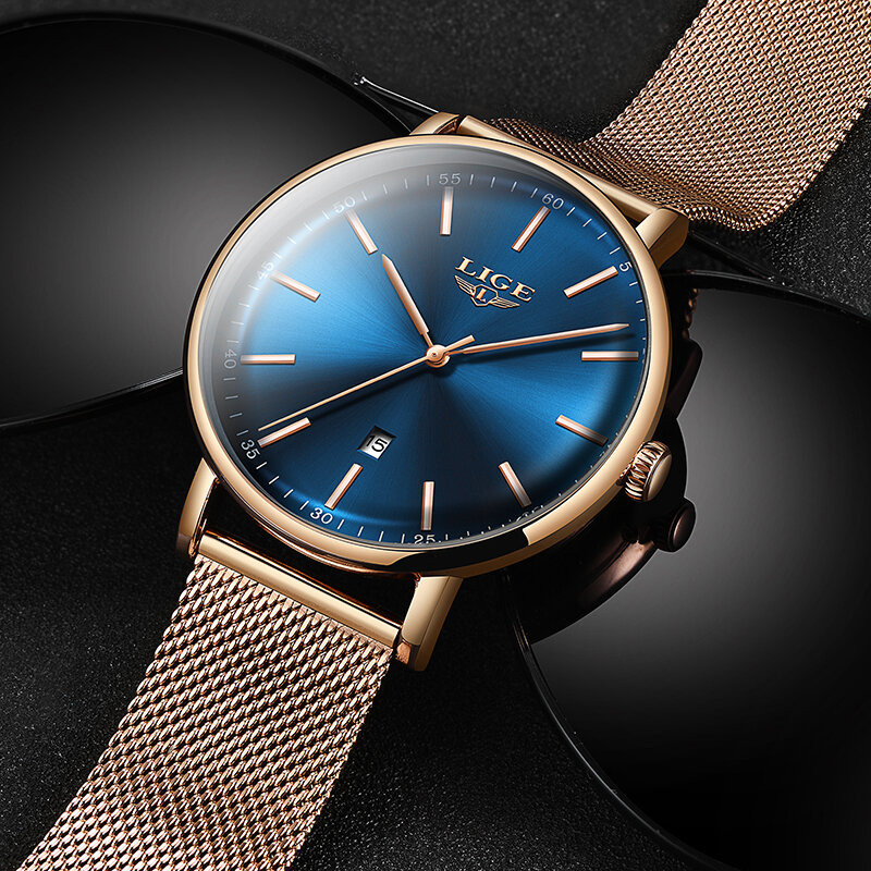 LIGE – montre étanche en acier inoxydable pour femme, bracelet Ultra fin, marque de luxe, Quartz