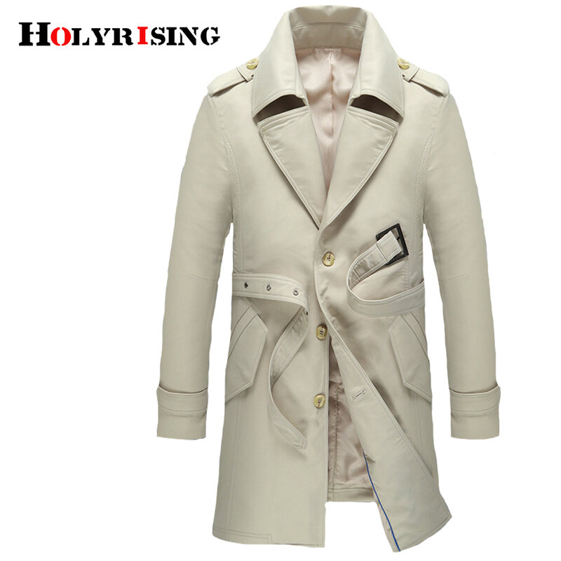 Holyrising-gabardina Vintage para Hombre, ropa de calle con cuello vuelto, un solo botón, delgada, talla M -4XL, 18762-5