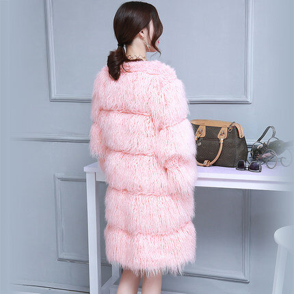 Женское милое пальто из искусственного меха в розовую полоску N52