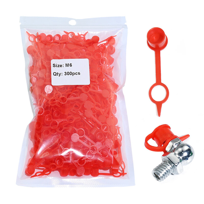 300 Pcs Pas Topi Merah Polyethylene Debu Topi untuk M6 Benang Metrik Grease Zerk Puting Fitting