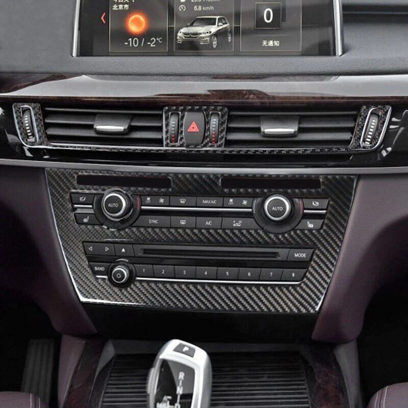 Fibra de carbono para bmw x5 x6 f15 f16 interior do carro guarnição ar condicionado cd painel de controle estilo do carro cobre decoração adesivo