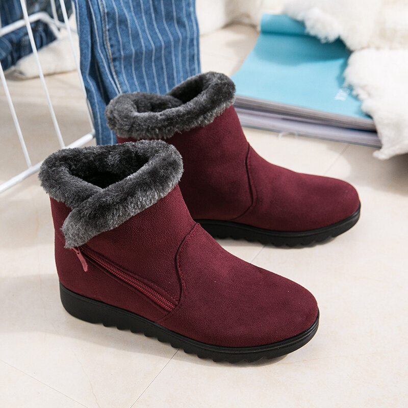 2018 امرأة أحذية امرأة الشتاء الثلوج الأحذية الدافئة حذاء من الجلد منصة المطاط الإناث أحذية الشتاء الثلوج الأحذية سيدة منخفضة الكعب