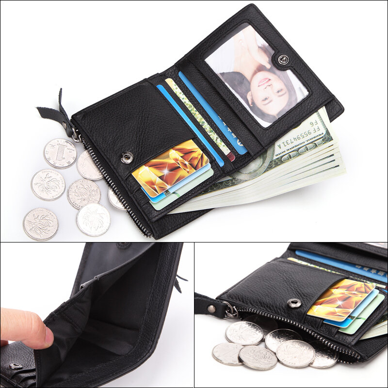 2019 New Genuine Leather Mens Wallet Man zipper Short Coin Purse Brand Male Cowhide Credit&id Wallet Multifunction Small Wallets