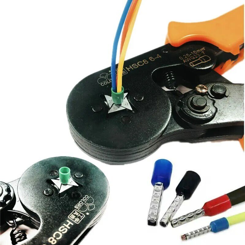 Pince à sertir auto-ajustable, multi-usage, 0.25-6mm HSC8 6-4 AWG 24-10 pour les embouts de câbles, outil de sertissage, dénudeur de fil