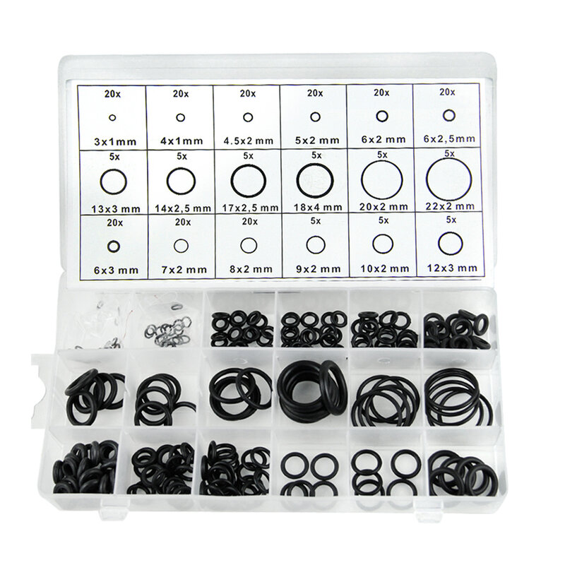 225 Pcs/Lot O-Ring Repair Box O-Ring Set Of Black Rubber Ring Oil Resistance Wear Resistance And Good Elasticity Black Rubber