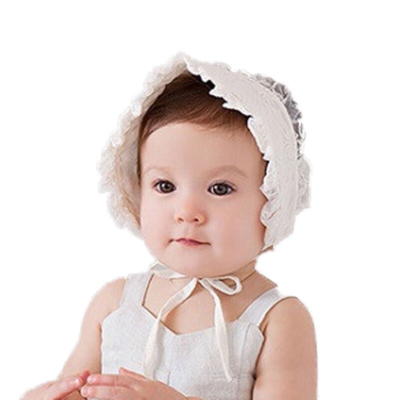 Bonnet with Lace Little Girl Photography Prop Nordic Vintage Pattern Bonnet Retro Kids Christening Baptism Cap