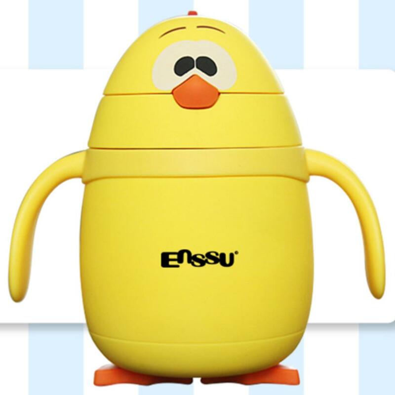 Enssu 1 Pc Kleine Gelbe Huhn Baby Tasse Edelstahl Sicherheit Material Mit EINEM Griff bounce schalter Für Kinder