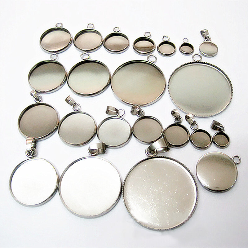 10pcs6/8/10/12/14/16/18/20/25 /30mm Round blank Stainless Steel Pendant Cabochon Base Setting Frame diy Jewelry Making Component