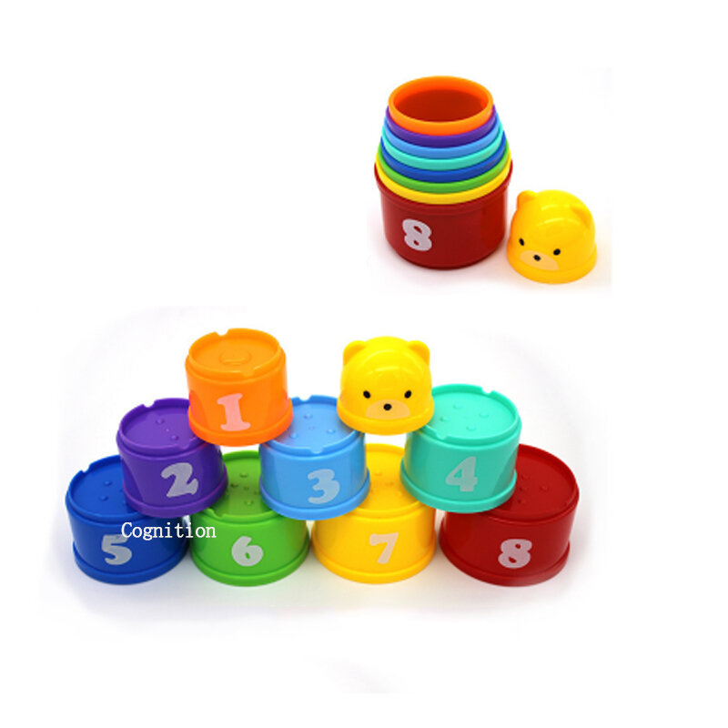 9 pçs brinquedos educativos do bebê foldind pilha copo torre 6 meses idades figuras letras crianças inteligência precoce brinquedos hobby