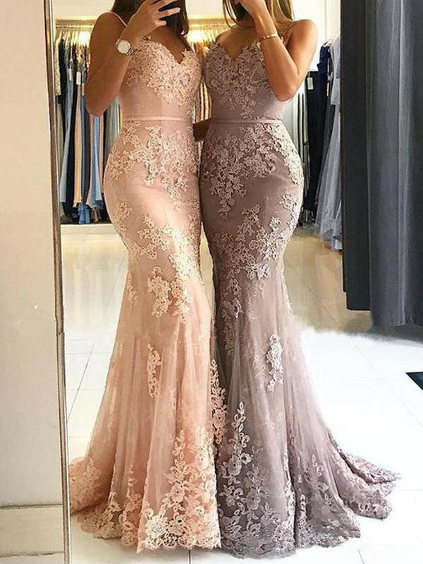Glamorous Sweetheart Spaghetti Straps Mermaid Evening Dresses 2021 Elegant Lace Appliquer Long Prom Dresses Formal Dresses