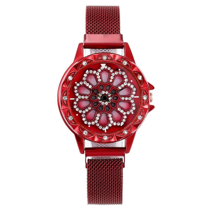 Zegarek damski Mesh Magnet 360 stopni obrotowy zegarek damski zegarek luksusowy moda diamentowy zegarek kwarcowy dla kobiet zegar Relogio Femino