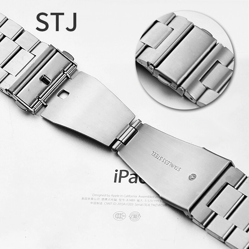 STJ ze stali nierdzewnej stalowy pasek dla Apple Watch Band serii SE/6/5/4/3/2/1 38mm 42mm Metal Sport pasek do zegarka iwatch 40mm 44mm