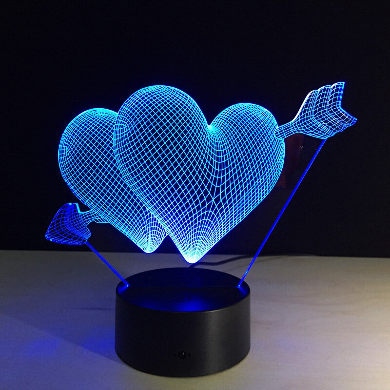 3D 시각 환상 밤 빛 다채로운 LED 테이블 램프 원격 터치 로맨틱 홀리데이 러브 하트 웨딩 장식