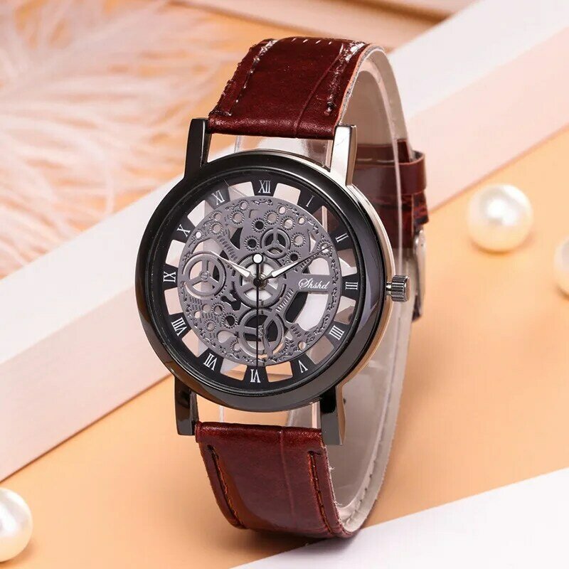 Moda Hollow pas PU miłośników zegarek luksusowe okrągłe łatwe do odczytania zegarek nie jest wodoodporny
