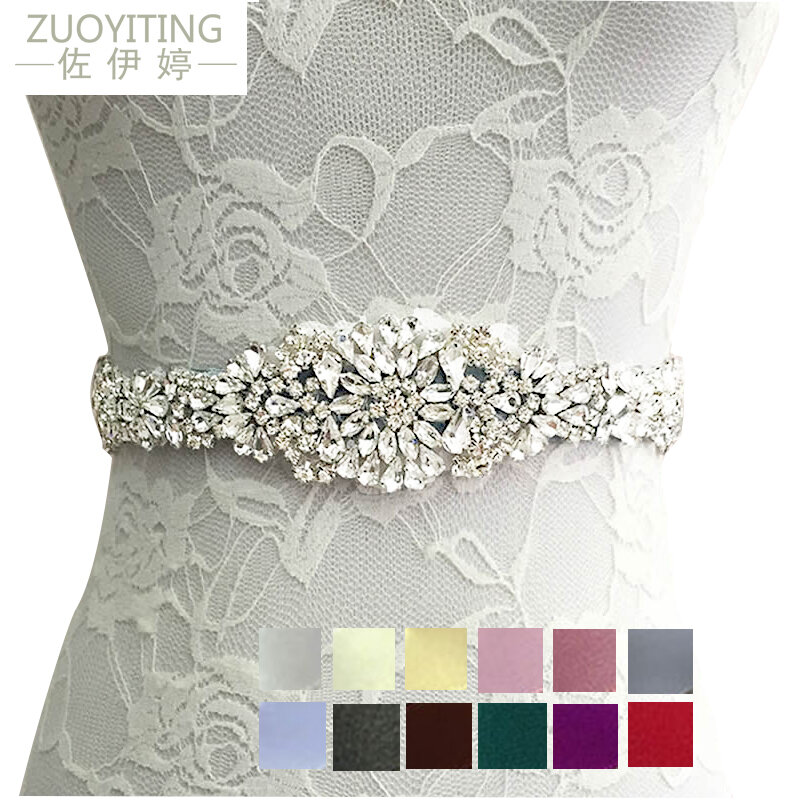 ZUOYITING-cinturones de boda de cristal, cinturón de satén con diamantes de imitación, accesorios de boda, cinta nupcial, faja