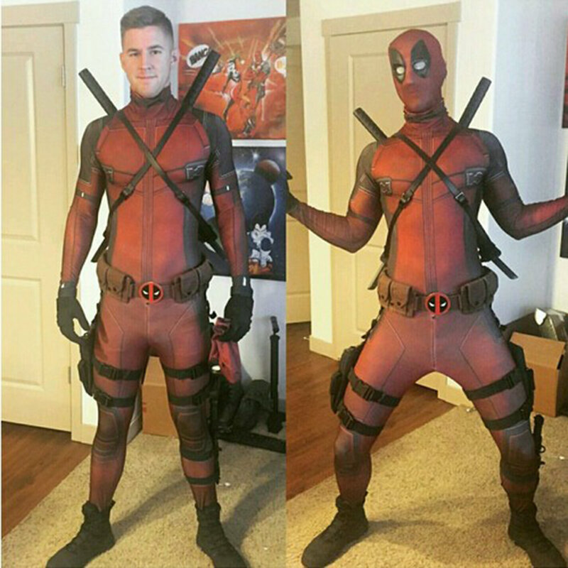 New Cosplay Men Adult Superhero Cosplay Deadpool Costume Halloween Costume Onesie Deadpool Cosplay Costume S-2XL For Adult Kids