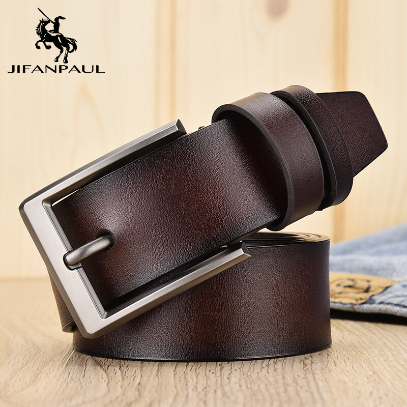 Jifanpaul-Cinturón de cuero de alta calidad para hombre, cinturón de diseño de lujo, a la moda, para pantalones vaqueros, para estudiantes