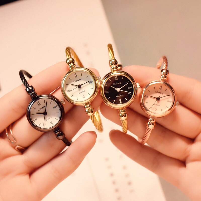 Роскошный Модный золотой браслет женские часы из нержавеющей стали Ретро Дамские Кварцевые наручные часы Ulzzang брендовые маленькие часы