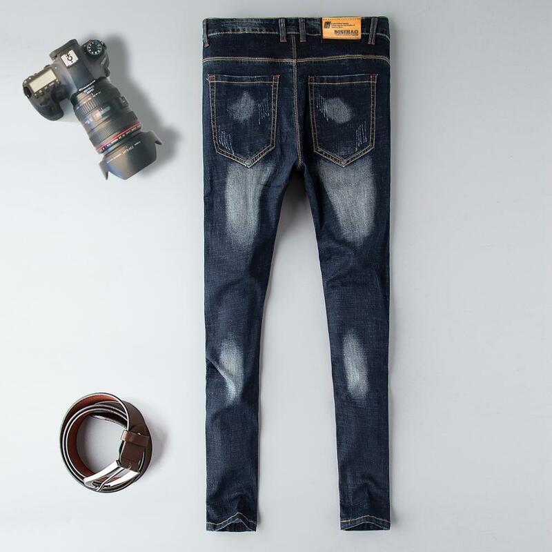Calça jeans masculina da marca 2019, desgastada e com bordado, plus size, azul, jeans liso, moda coreana