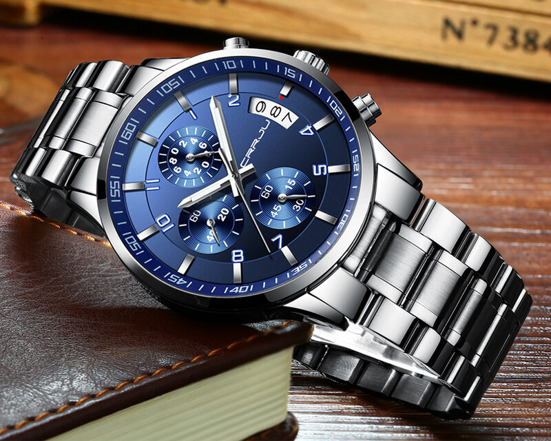 Crrju topo marca de luxo alta qualidade cronógrafo masculino relógio de negócios à prova dwaterproof água aço completo relógio de quartzo masculino relogio masculino
