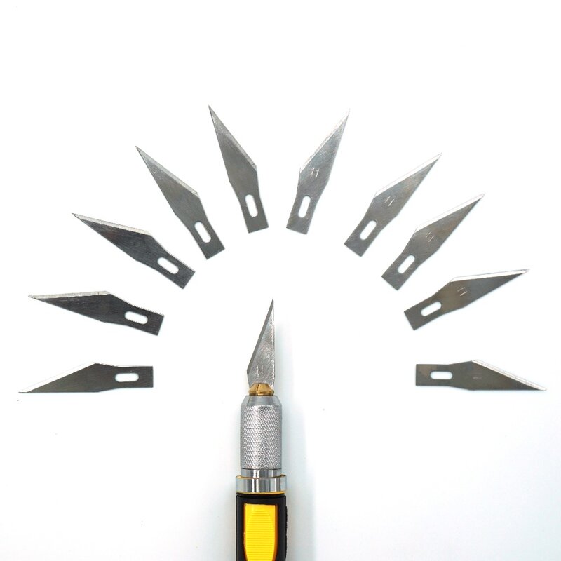 Bisturi in metallo antiscivolo + 11 pezzi lame SK5 coltelli per intaglio del legno frutta cibo artigianale scultura coltello per incisione utensili manuali WL-9302S