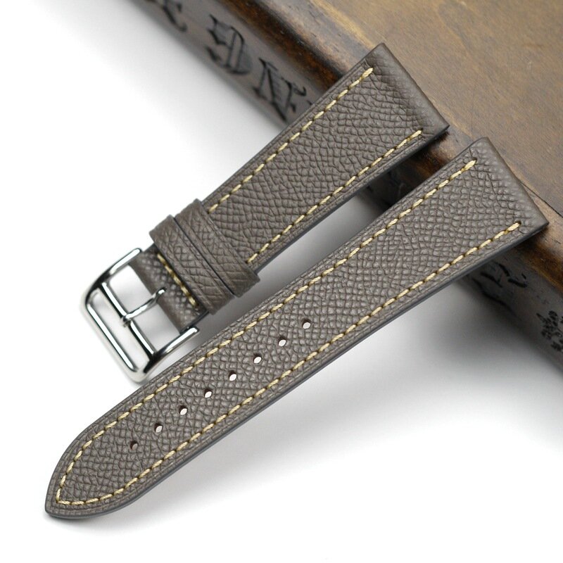 PASTARY Handmade Pebbled Leather Watchband 22MM 24MM Black Blue Gray Leather Strap H Buckle Watch Band Men's Watch Accessories