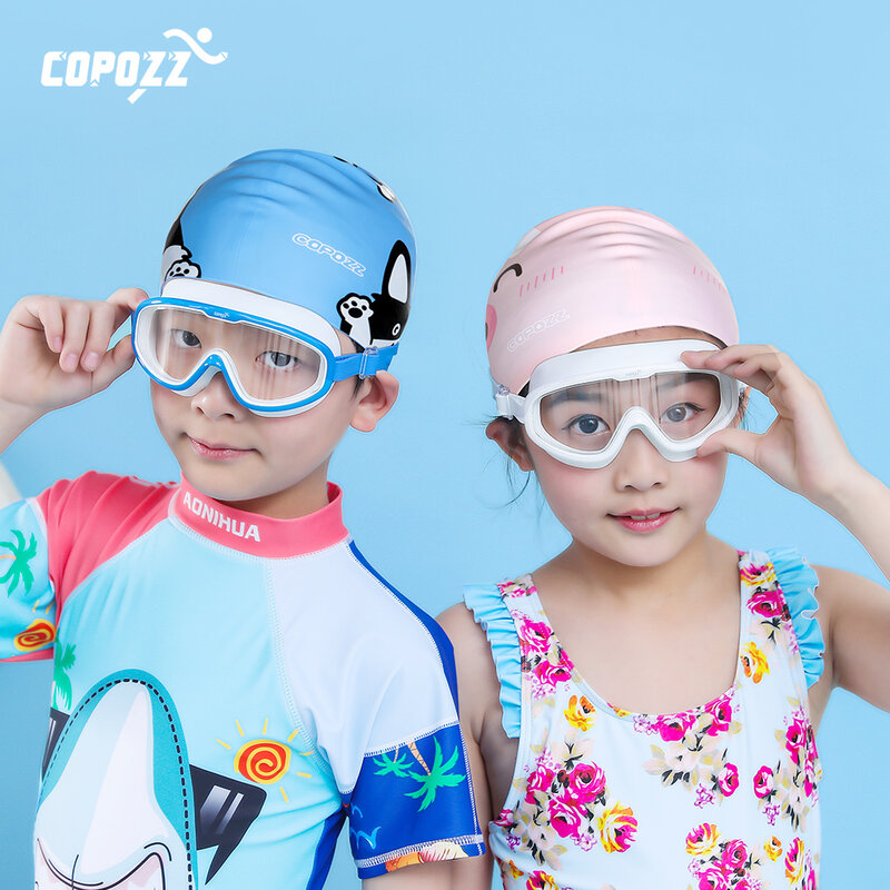 COPOZZ หมวกว่ายน้ำสระว่ายน้ำสุนัขการ์ตูนน่ารักเด็กเด็ก Badmuts กันน้ำป้องกันผมยาว Boy Girl กีฬาว่ายน้ำหมวก