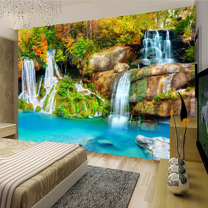 자연 풍경 사용자 정의 3D 벽 벽화 벽지, 작은 폭포, 거실, TV 배경, 침실, 벽용 사진 벽지