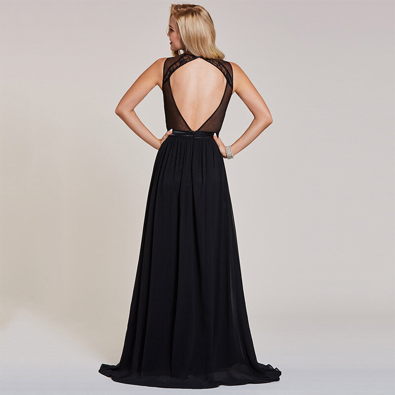 Длинное кружевное вечернее платье Dressv, черное платье-трапеция до пола без рукавов, Дешевое женское вечернее платье с открытой спиной для вы...