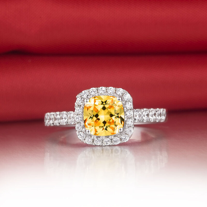 Anello in platino solido PT950 cuscino giallo anello di fidanzamento con diamante 1CT colore D VVS1 dichiarazione di chiarezza gioielli colorati con le dita