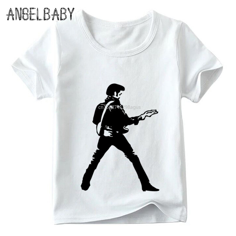 Dzieci Elvis Presley król rocka drukuj T shirt chłopcy i dziewczęta letnie białe topy moda dziecięca luźna koszulka, ooo473