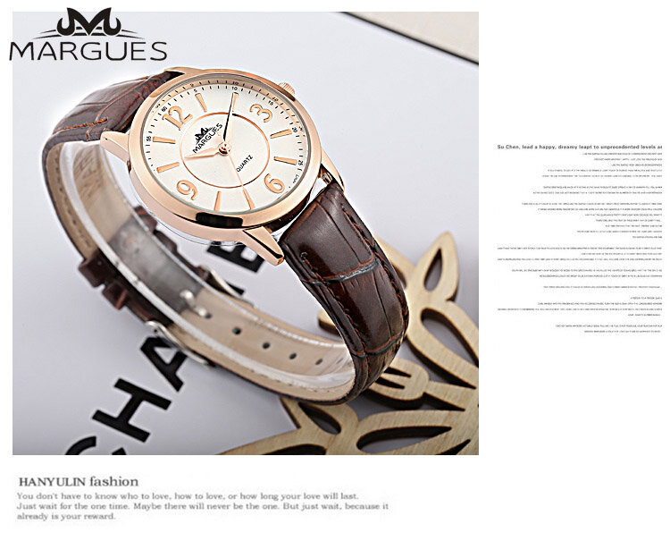 مارغ-ساعة كوارتز بحزام جلدي للنساء ، ساعة بأرقام بسيطة ، للأزواج ، أزياء غير رسمية ، 032