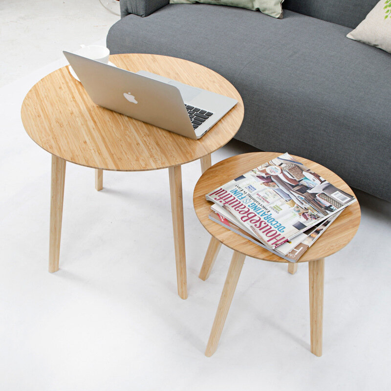 シンプルなラウンドコーヒーテーブルスカンジナビアスタイルクリエイティブ竹小ファッション側端テーブル小さなラップトップテーブル 40*40*42 センチメートル