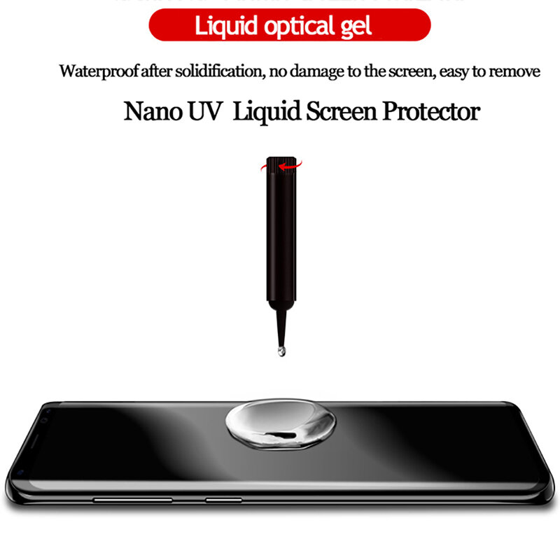 Protecteur d'écran pour Samsung Galaxy, 2 pièces, Film en verre trempé, colle liquide UV, couverture complète, 9H, S8, S9, Note 8, 9, 10 Plus, s10e, S7 edge
