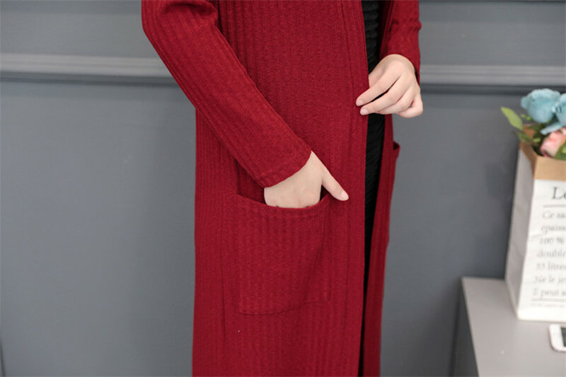LEDEDAZ 2020 Women Elegant Long Sweater Cardigan Tops Pocket Plus Size Knitted Sweater Slim Jacket Coat For Spring Autumn Winter