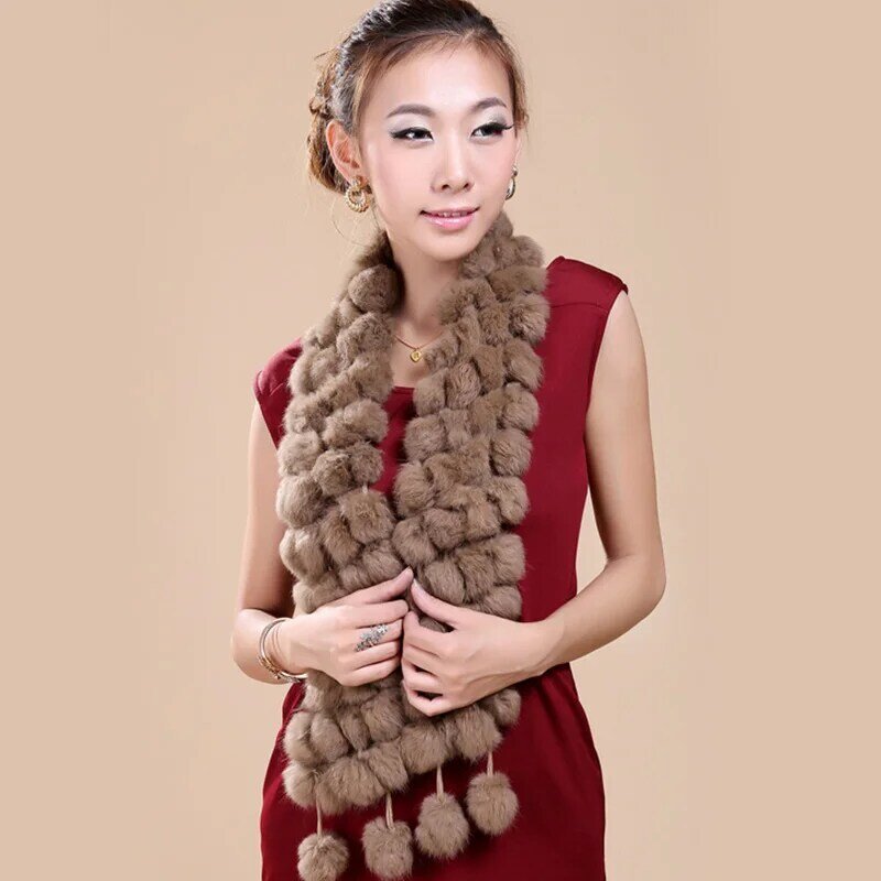 Sciarpa di pelliccia genuina da donna inverno Real Rex coniglio palle di pelliccia sciarpe Russia carino moda femminile 2019 sciarpa di pelliccia calda colorata