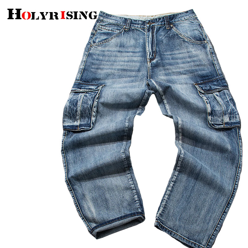 Holyrising-Jeans cargo multi bolso masculino, calça jeans de algodão, calça casual, tamanho grande, nova moda, 18665-5