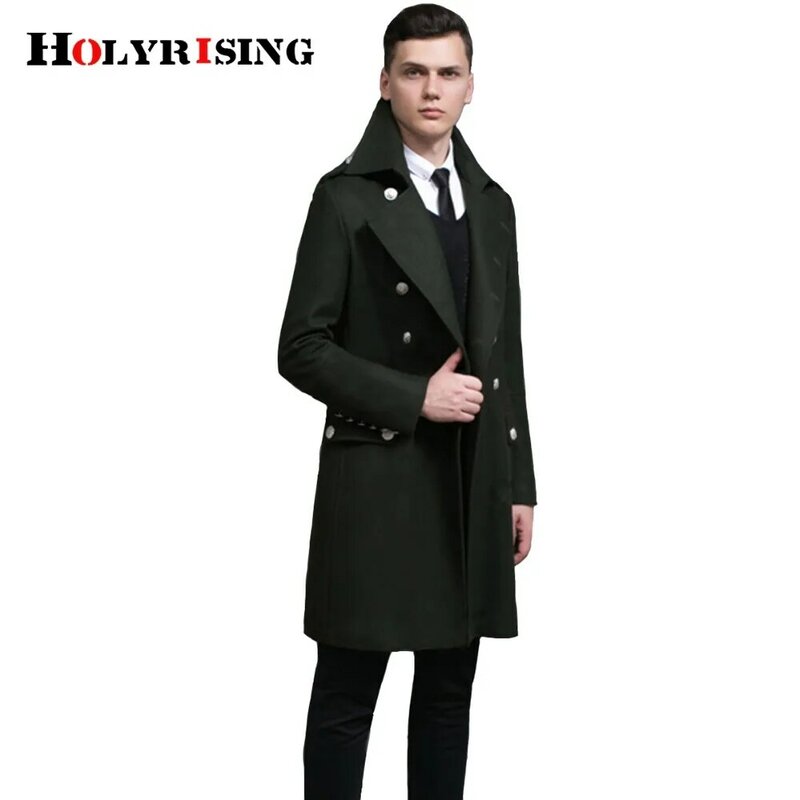 Abrigos Retro de lana para hombre, chaquetas con doble botón, cuello vuelto largo, ropa ajustada, color negro, verde militar, azul oscuro, S-6XL, primavera y otoño