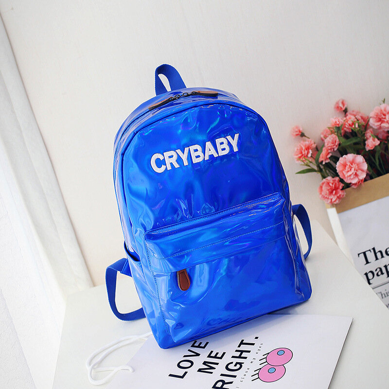 New 2019 Popular Korean Style Holographic Laser Backpack Embroidery Letters Hologram Backpack School Bags