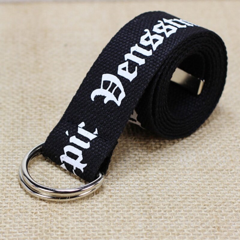 ROPALIA-Cinturón de lona Unisex con letras impresas, anillo Thai D, doble hebilla, cinturón para estudiante