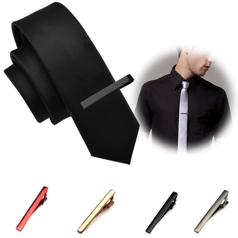 Clipe de gravata de aço inoxidável masculino, fecho de tira de 60mm * 6mm para homens, cor sólida chique e da moda, gola fina, pino de pescoço útil, 1 peça