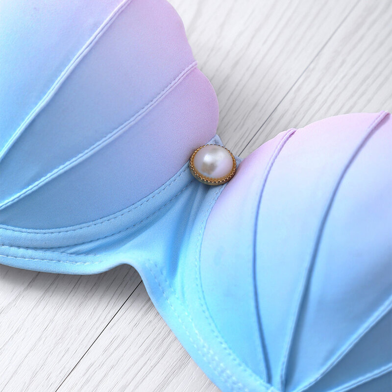 Gradient Color Bikini New Mermaid Shell Bra Two Pieces Swimsuit Halter Neck Swimwear Lady Beach Wear