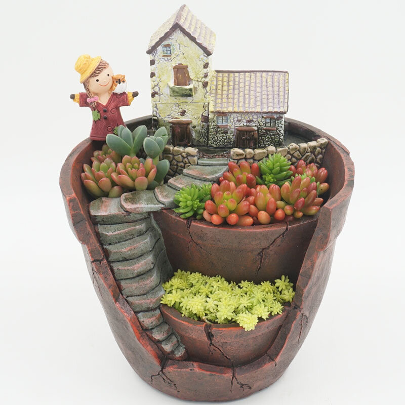 Résine créative pour Pot de fleurs succulentes, décoration de maison, jardin féerique rétro, ferme, bureau, Mini plantes bonsaï