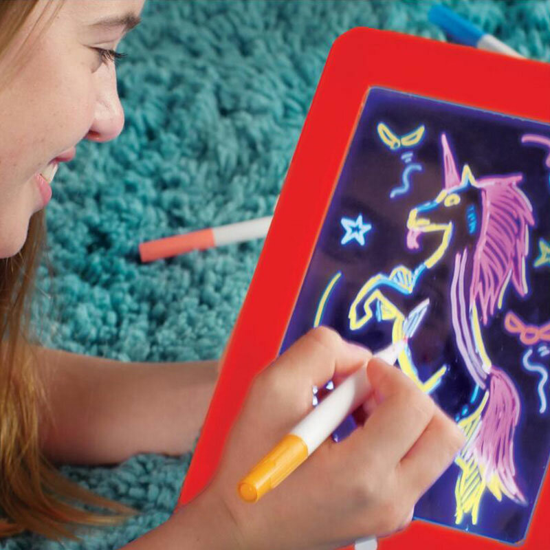 لوحة رسم سحرية ثلاثية الأبعاد لوحة كتابة LED للبلاستيك لوحة سحرية فنية إبداعية مع فرشاة قلم هدية حافظة للأطفال