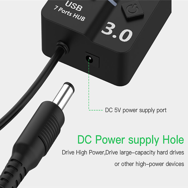 Concentrador de red USB 3,0 de alta velocidad, 4/7 puertos, interruptor de encendido/apagado, indicador LED con adaptador de corriente UE/EE. UU. Para MacBook, portátil y PC