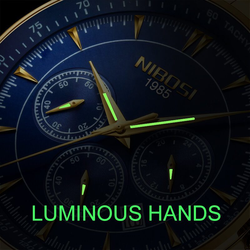 NIBOSI-reloj analógico de acero inoxidable para hombre, accesorio de pulsera de cuarzo resistente al agua con calendario, complemento Masculino de marca de lujo, 2018